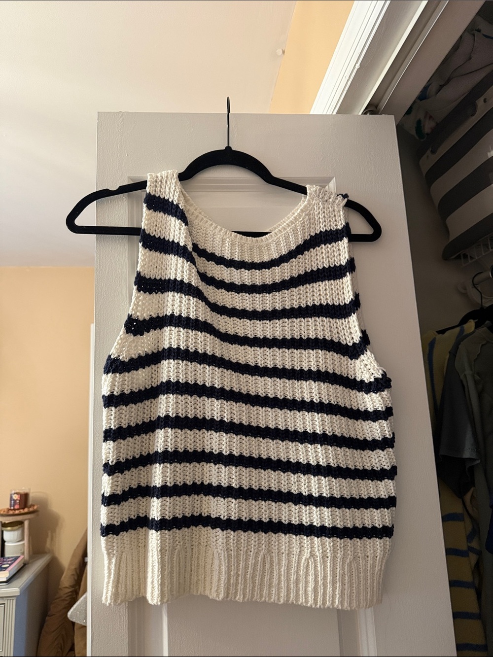 Abercrombie & Fitch Navy and Cream Striped Knit Tank